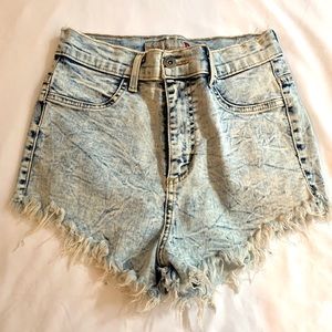 Acid Washed Distressed High Waisted Shorts